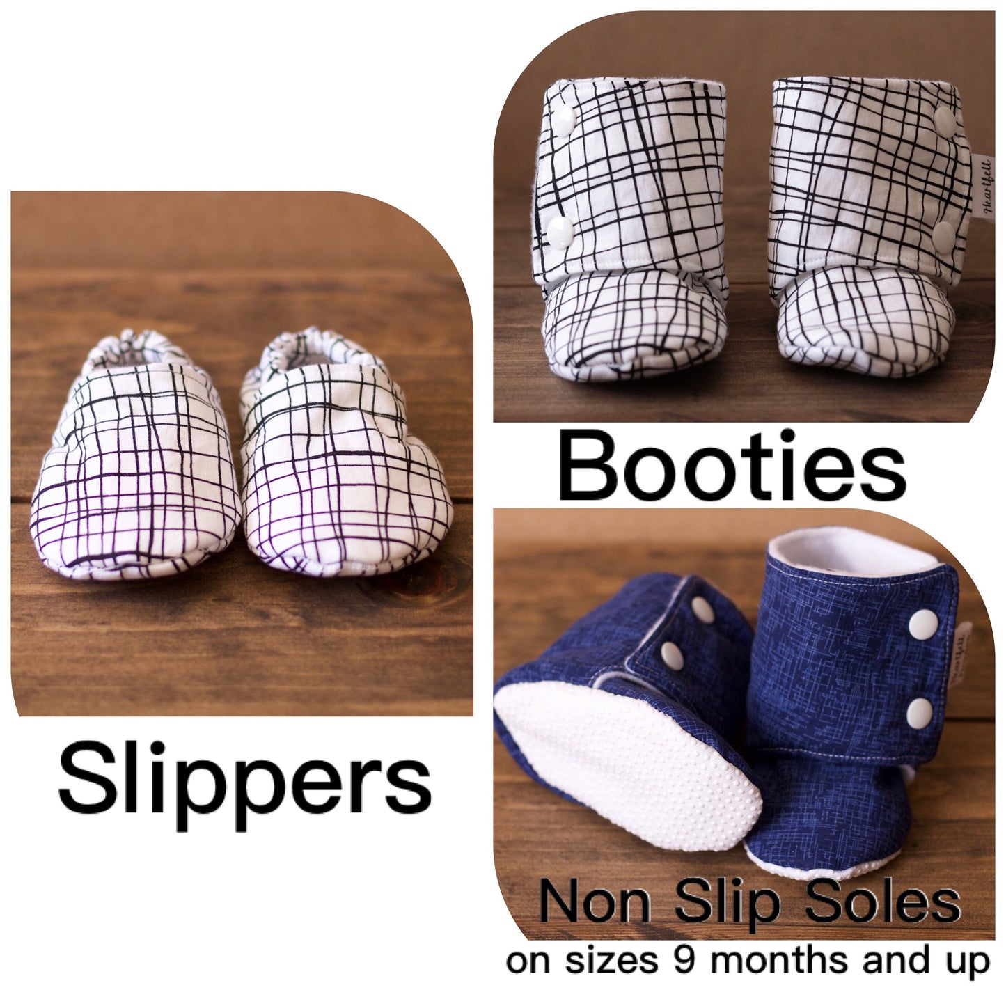 White Plaid Baby Booties
